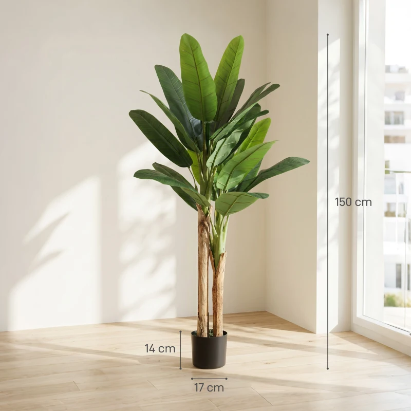 HOMCOM Lot de 2 plantes artificielles intérieurs 150 cm bananiers en pot décoration pour maison, bureau, salon, chambre