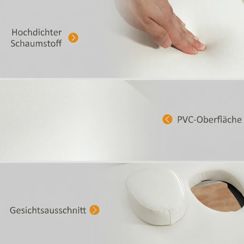 HOMCOM Mobile Massageliege 2 Zonen Klappbar Höhenverstellbar Massagetisch 60 cm Breit mit Tragetasche Holzfüßen Cremeweiß
