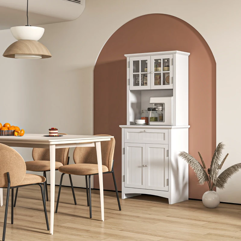 HOMCOM Mobile Dispensa Alto con 2 Armadietti, Ripiani Regolabili e Piano d'Appoggio, in MDF, 68.6x40x164 cm, Bianco