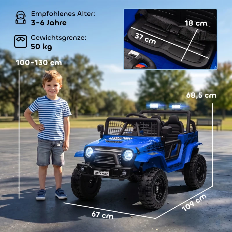 AIYAPLAY Kinder-Elektroauto mit sanfter Federung, fernsteuerbar, LED-Lichter, Hupe, 12V-Motoren, aus Kunststoff und Metall, Blau