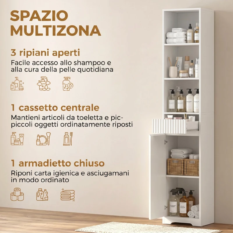 HOMCOM Mobile da Bagno Alto, Mobile Autoportante con Ripiano Regolabile
