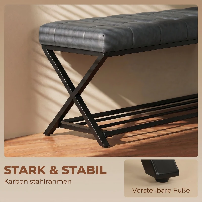 HOMCOM Schuhbank, Eingangsbank mit Kunstlederpolster, Ablage bis 220 kg für Flur, Eingangsbereich, 112 x 37 x 47 cm, Dunkelgrau