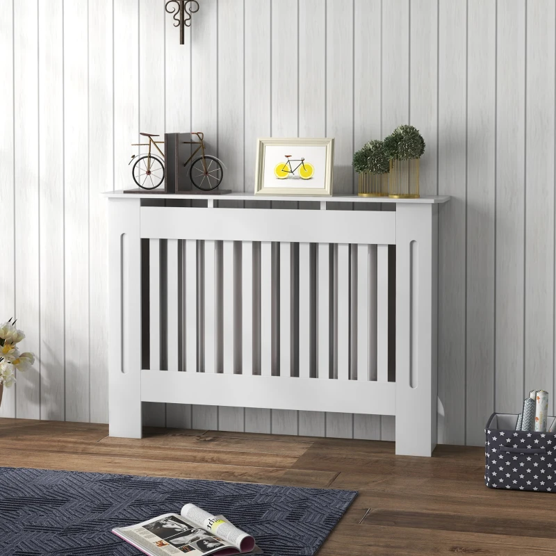 HOMCOM Cubre Radiador Cubierta de Radiador para Radiador con Dispositivo Antivuelco Diseño Moderno MDF 112x19x81cm Blanco