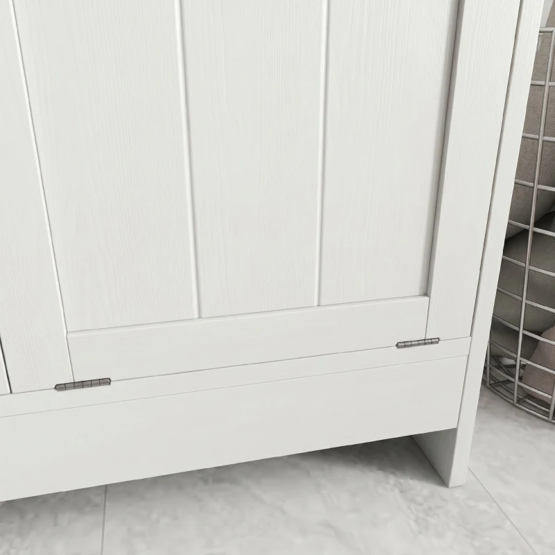 kleankin Meuble salle de bain avec panier à linge, armoire salle de bain en bois avec 2 portes et 2 paniers, 66x33x68cm, blanc