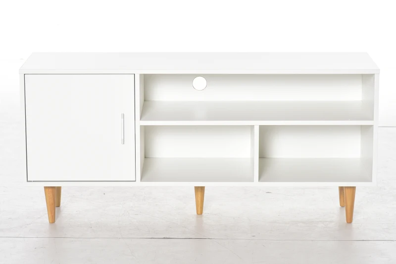 HOMCOM Mueble de TV para Televisores de hasta 60" Mesa para TV de Salón Comedor Moderna con Armario y 3 Compartimentos 120x40x55 cm Blanco