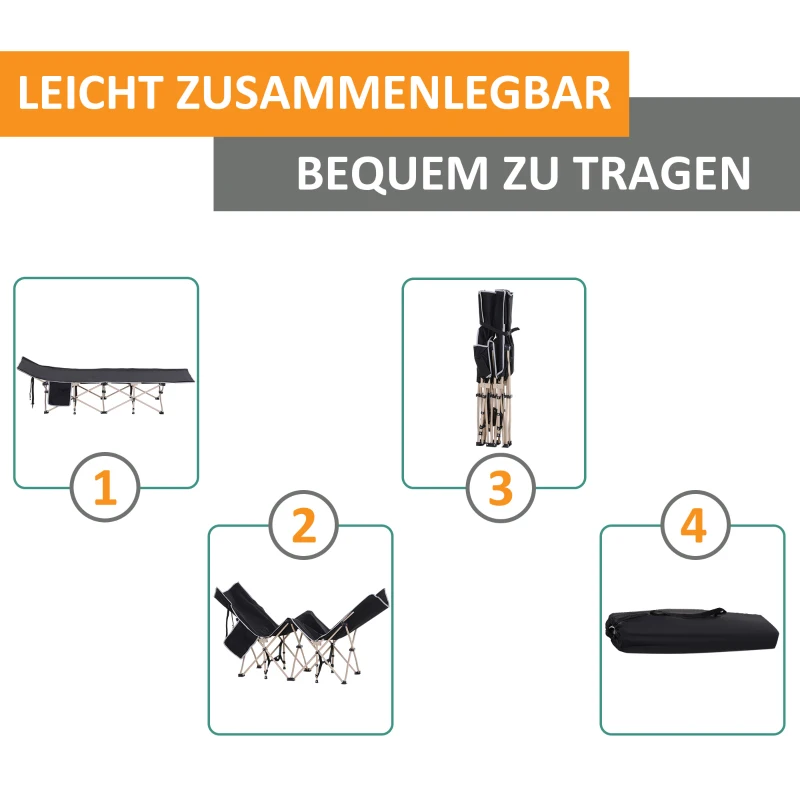 Outsunny Opvouwbaar Campingbed - Weerbestendig - Inclusief Draagtas - 190 x 68 x 52 cm - Zwart