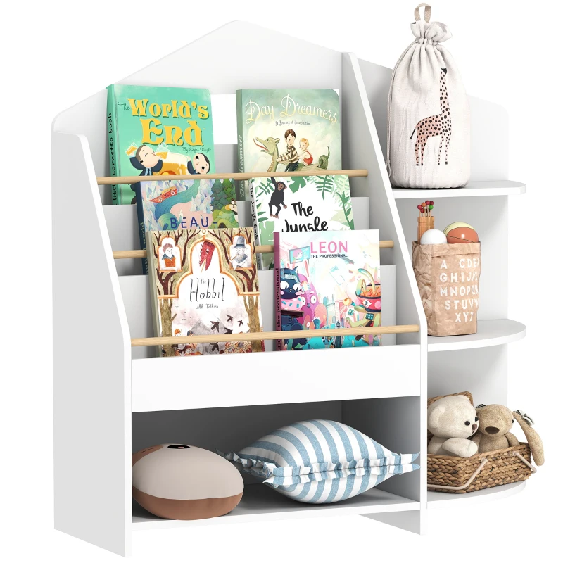 AIYAPLAY Kinderregal mit 7 Regalen für Bücher, Spielzeug, runde Kanten, trägt 40 kg, Weiß