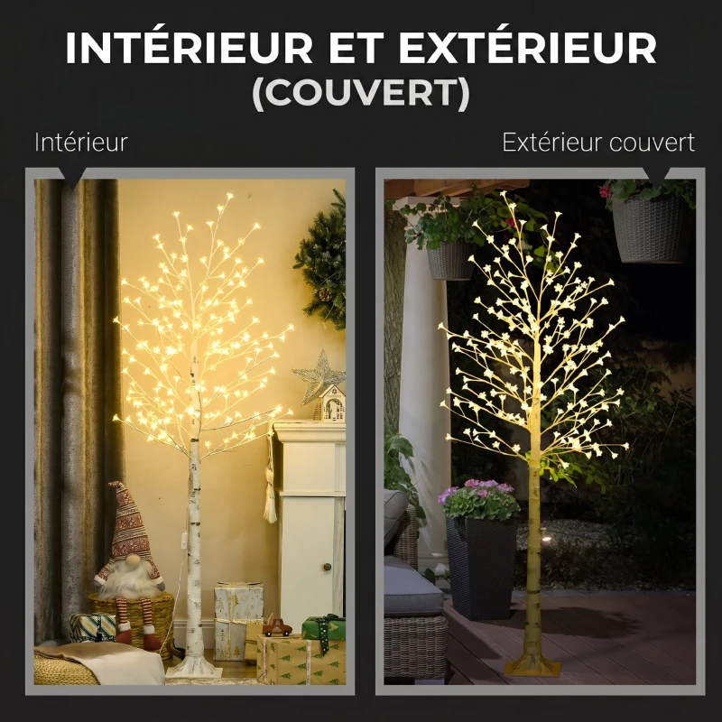 HOMCOM Arbre Lumineux LED 180 cm 180 LEDs Blanc Chaud, Arbre Artificiel de Cerisier en Fleurs, IP44, Intérieur Extérieur, Blanc