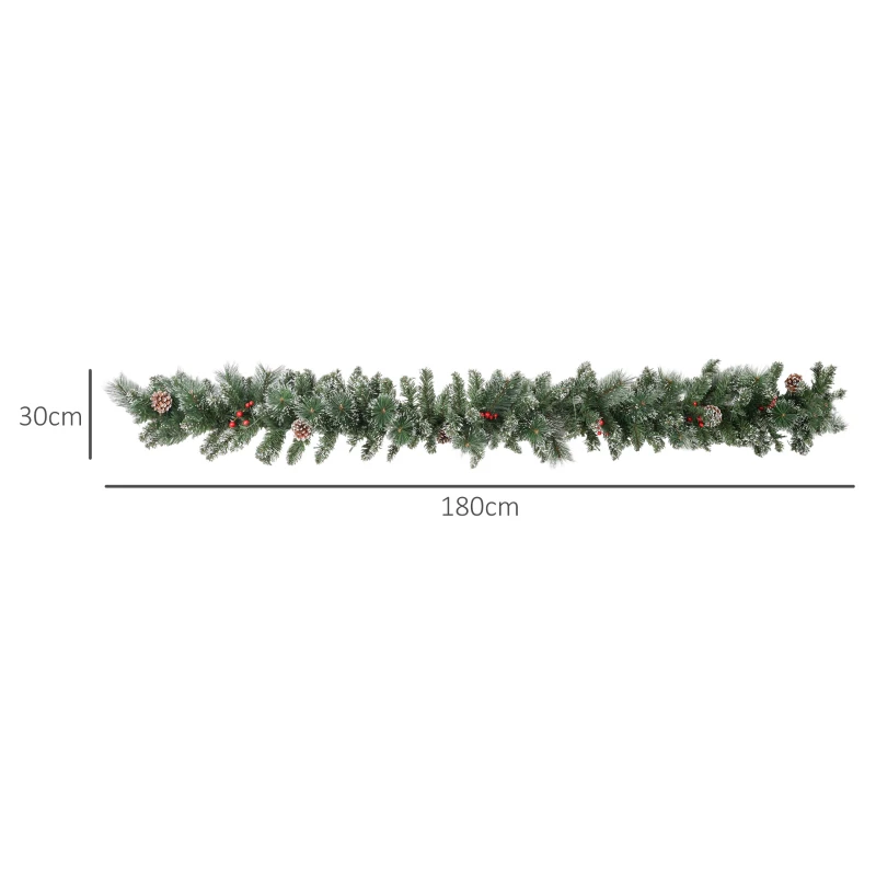 HOMCOM Ghirlanda Natalizia con 50 Luci LED Bianche e Decorazioni, in Plastica e Metallo, 180x30x30 cm, Verde