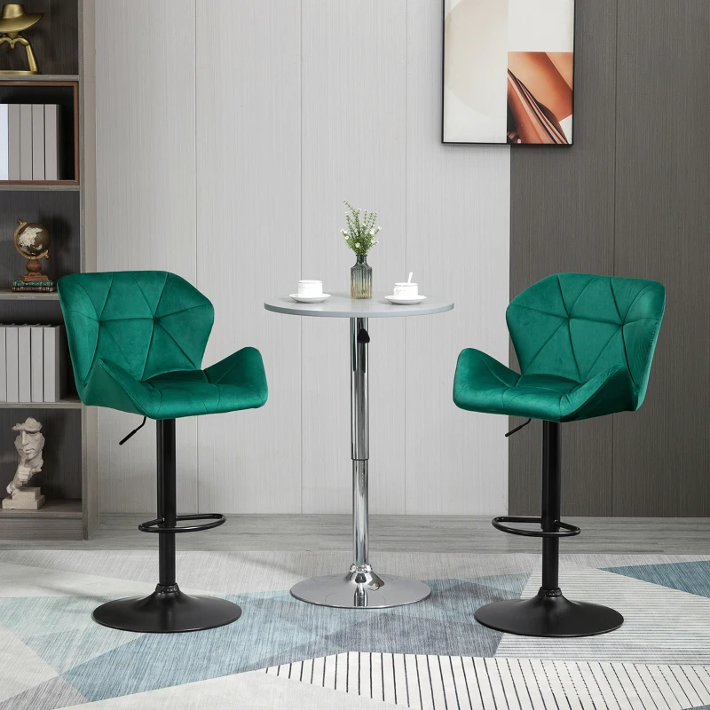 IE Located HOMCOM Velvet-Touch Bar Stools Set of 2 Fabric Adjustable Height Armless Counter Chairs with Swivel Seat, Green