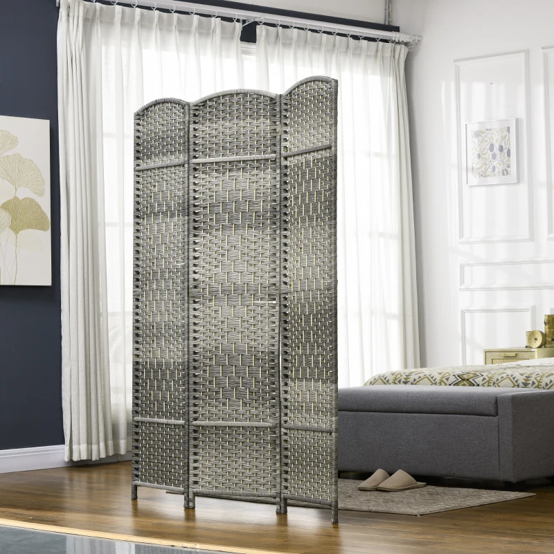 HOMCOM Separador de Ambientes de 3 Paneles Biombo Plegable 135x180 cm Pantalla de Privacidad de Polipropileno Gris Mixto