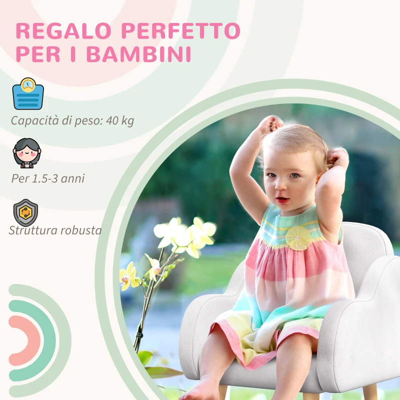 ZONEKIZ Poltrona per Bambini in Stile Scandinavo con Braccioli a Nuvola in Tessuto Bianco, 46x51x55 cm