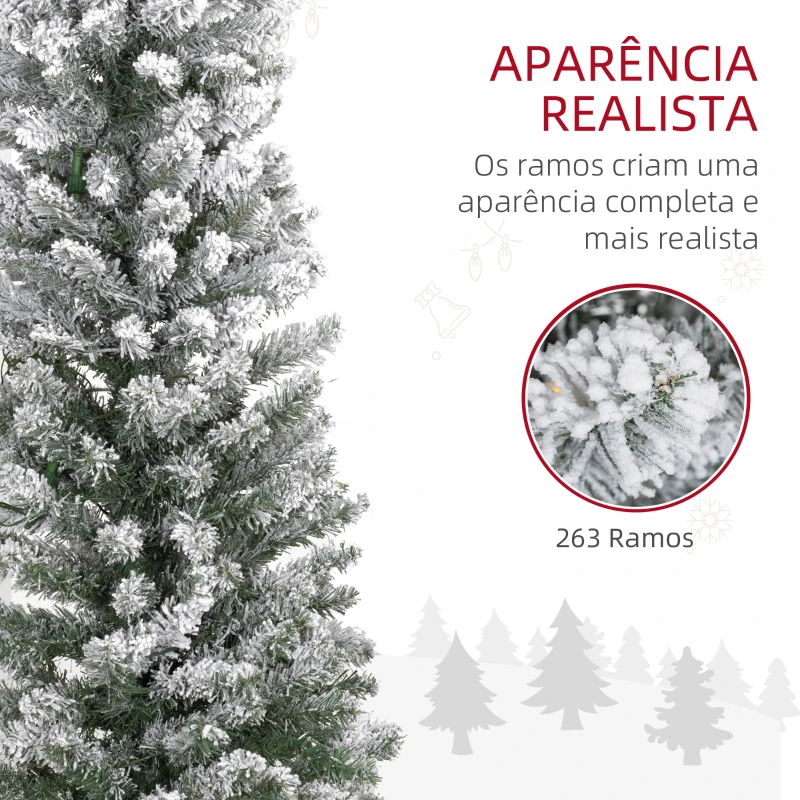 HOMCOM Árvore de Natal 150 cm Árvore de Natal Artificial Nevada com 120 Luzes LED 263 Ramos Verde e Branco