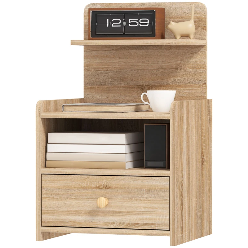 HOMCOM Bijzettafel, Nachtkastje met Opbergruimte, Spaanplaat, Kantelveilig, Modern, Natuurlijk Hout
