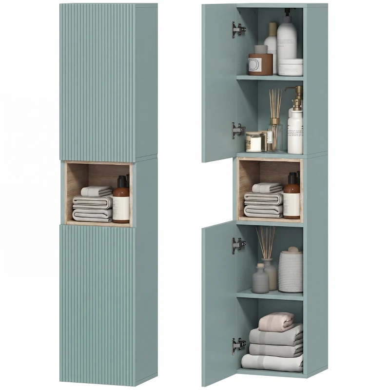 HOMCOM Meuble colonne salle de bain, meuble de rangement, 2 portes, compartiment et étagères réglables, 30x24x140cm, vert