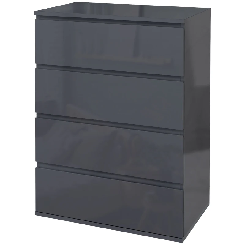 HOMCOM High Gloss Chest of Drawers, 4-Drawer Storage Cabinets, Modern Dresser for Bedroom, Grey