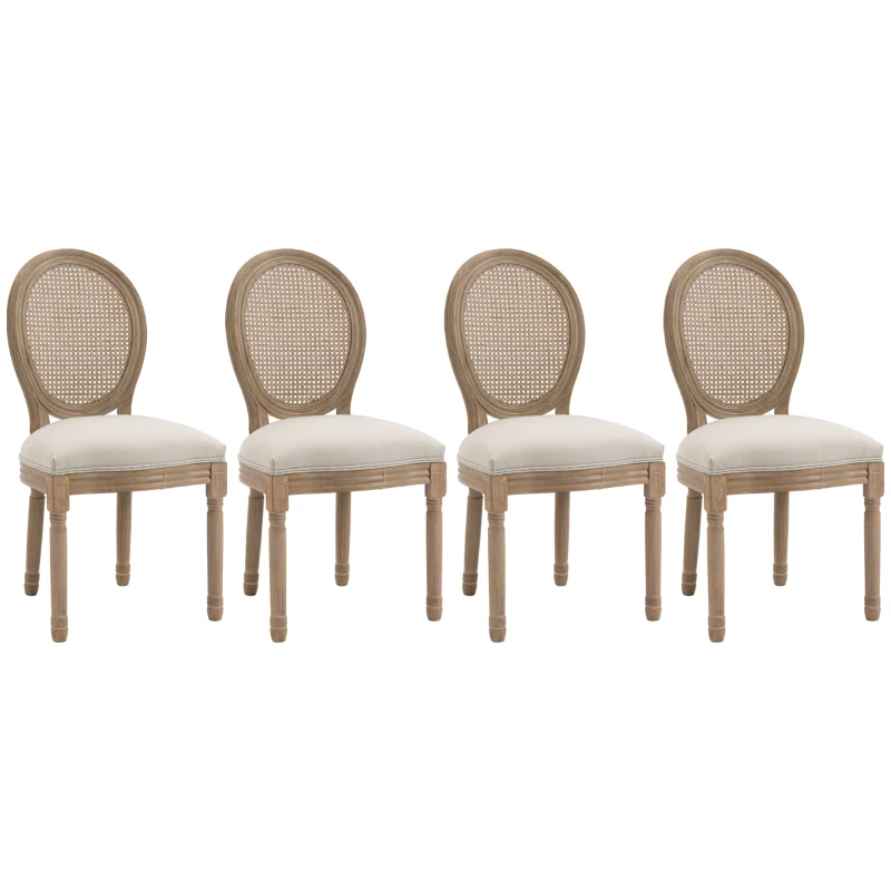 HOMCOM Lot de 4 chaises de Salle à Manger - Chaise de Salon médaillon Style Louis XVI - Bois Massif sculpté, patiné