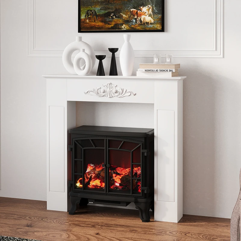 HOMCOM Manteau de cheminée encadrement cadre décoratif pour cheminée électrique 101 x 19 x 100 cm bois blanc