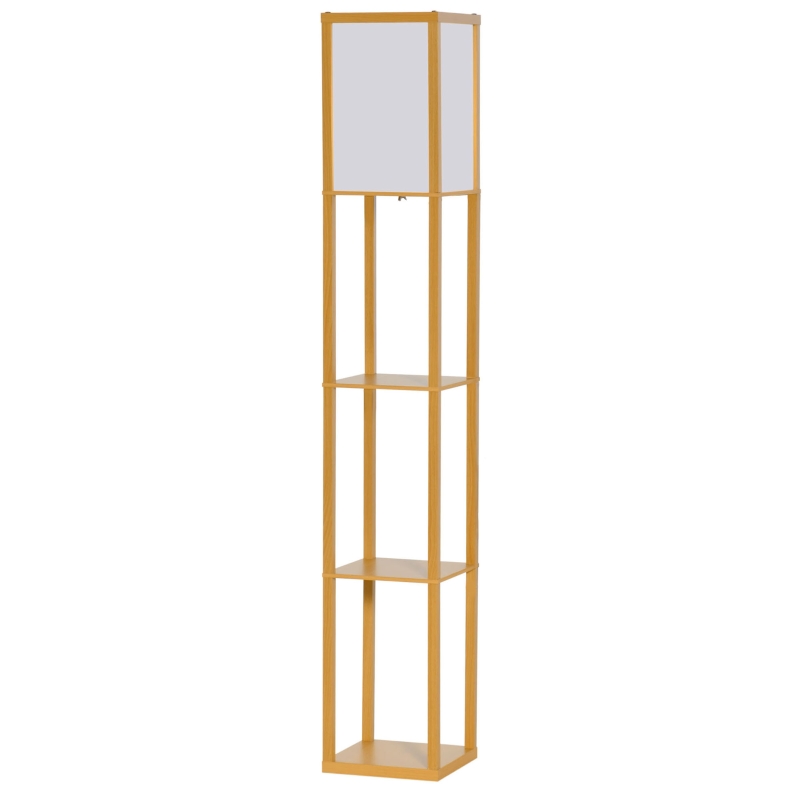 HOMCOM 3-Tier Floor Lamp with Shelves and Storage, Modern Corner Standing Lamp with Lampshade, Foot Switch for Living Room, Bedroom, Home Office, Bulb not Included, Natural