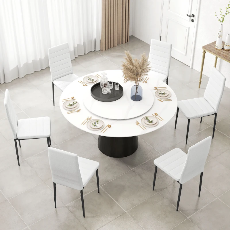 HOMCOM Pack de 6 Sillas de Comedor Modernas Tapizadas en Lino Sintético con Respaldo Alto y Patas de Metal 41x50x97 cm Blanco