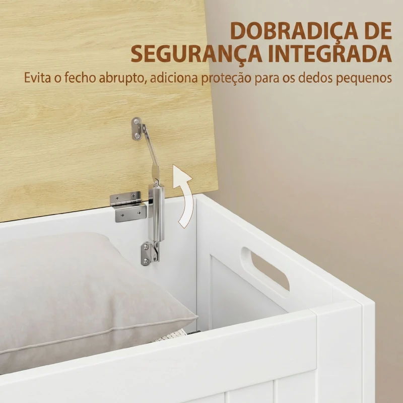 HOMCOM Baú de Arrumação 90 L com Tampa Versátil com Dobradiça de Segurança 80,5x40x46,4 cm Madeira e Branco