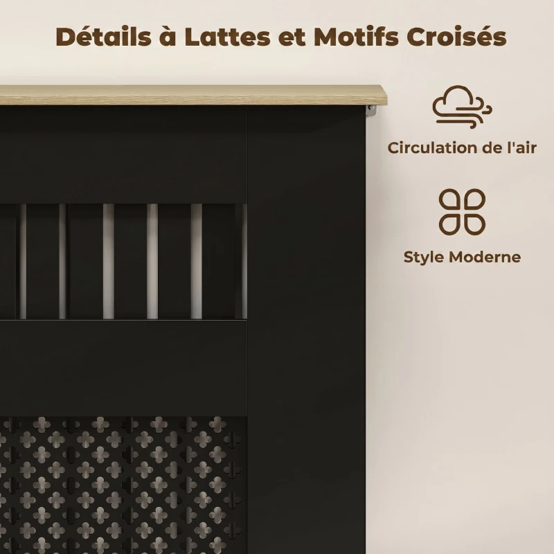 HOMCOM Couvercle de Radiateur en Bois à Lattes avec Détails Croisés et Étagère Supérieure, 78 x 19 x 81 cm, Noir