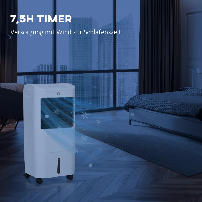 HOMCOM Mobiele Luchtkoeler/Airconditioner met 3 Modi, 7,5-uurs Timer, Verrijdbaar, Kunststof, Wit