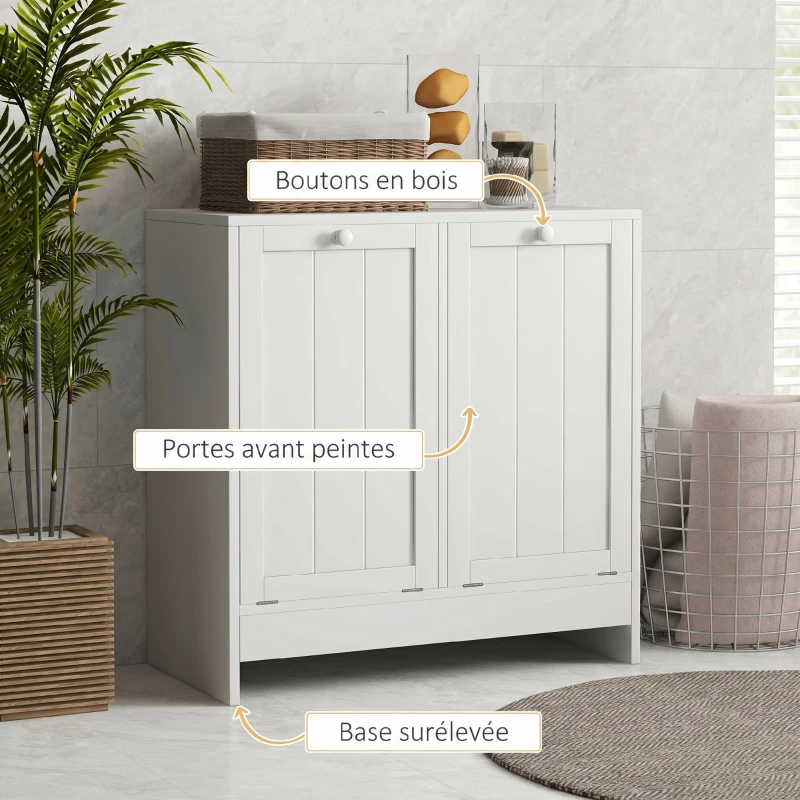 kleankin Meuble salle de bain avec panier à linge, armoire salle de bain en bois avec 2 portes et 2 paniers, 66x33x68cm, blanc