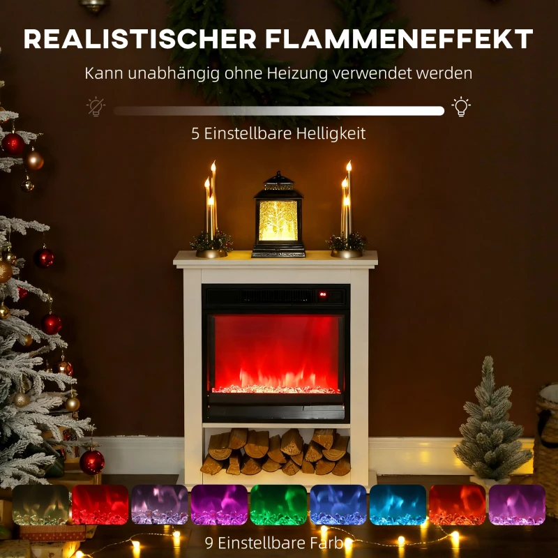HOMCOM Elektrische haard, realistische vlammen met 9 kleuren, verstelbare helderheid, 1800W, afstandsbediening, timer, Wit(m-4)