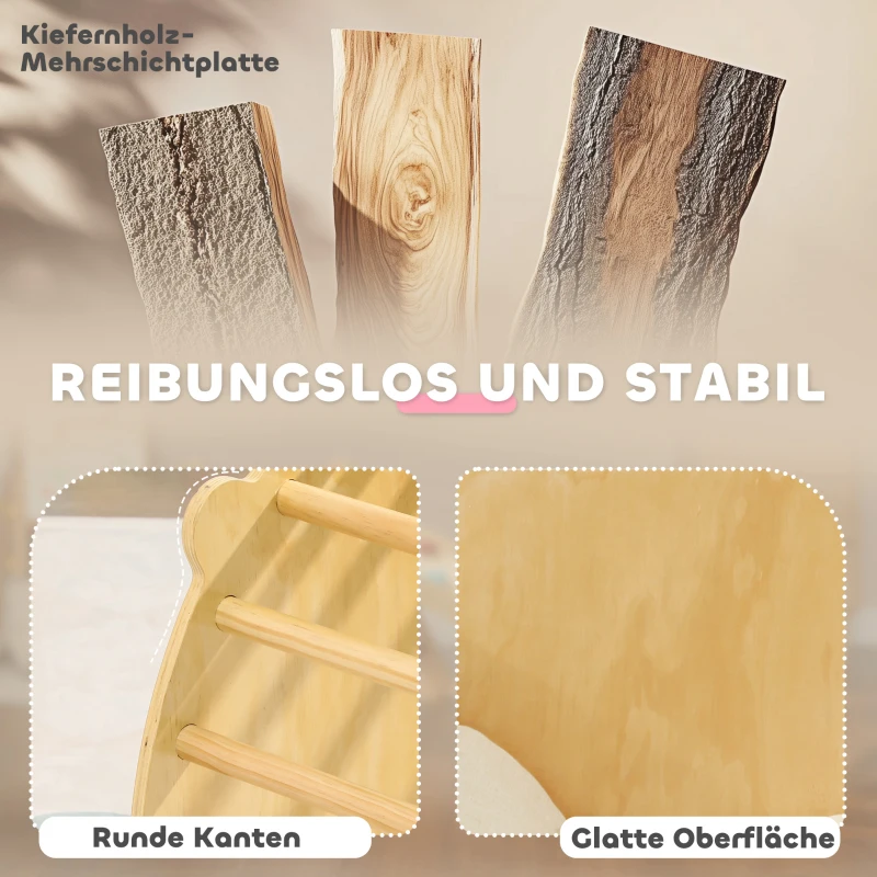 AIYAPLAY 3-in-1 Montessori klimrek voor binnen – houten klimboog met tafelblad en mat, binnenspeeltuin voor peuters en kinderen van 1,5-4 jaar, naturel hout(m-5)
