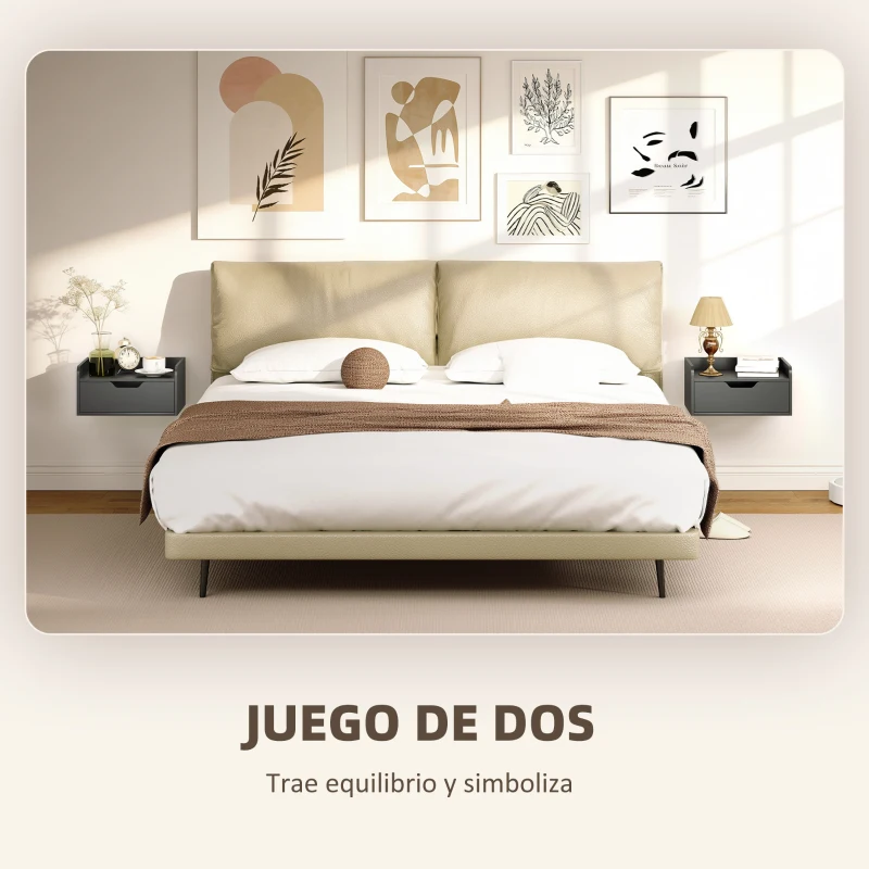 HOMCOM Set de 2 Mesitas de Noche de Pared Mesillas Flotantes con 1 Cajón para Dormitorio Habitación 40x30x19,5 cm Negro