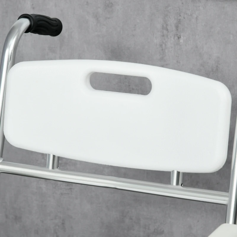HOMCOM Sedia Comoda con Ruote per Anziani 3 in 1, Sedia per WC in Alluminio con Secchio Rimovibile, Bianco