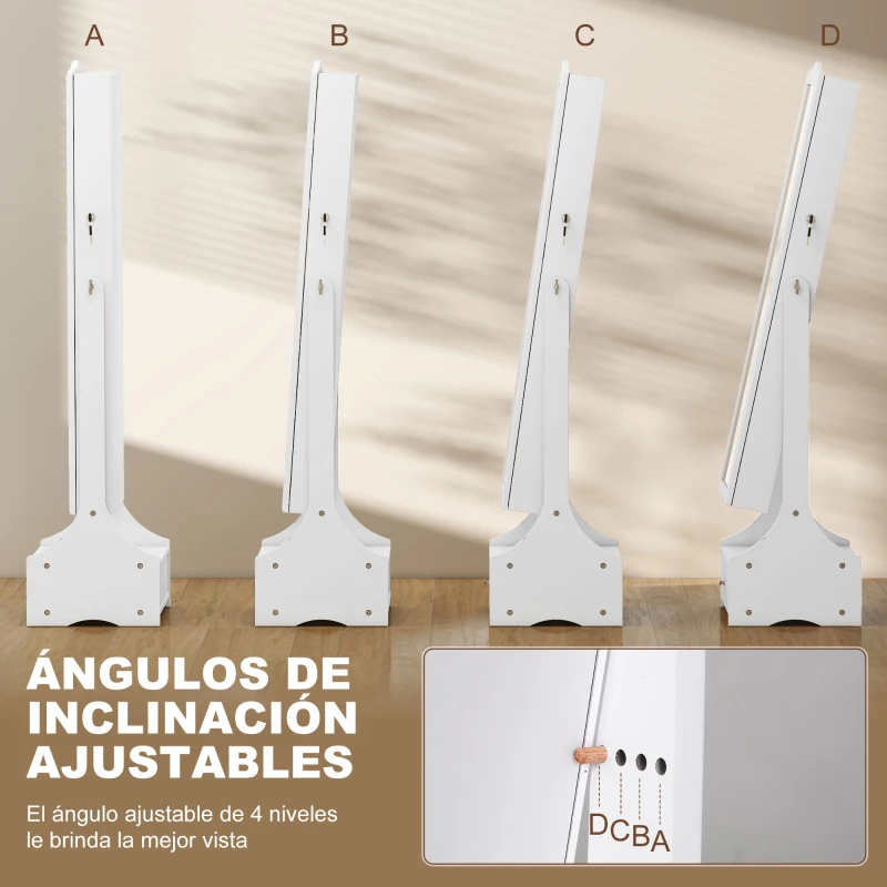 HOMCOM Espejo Joyero con Luces LED Armario Joyas con Espejo Entero de Ángulo Ajustable Cajones Mesa Interior Plegable Blanco