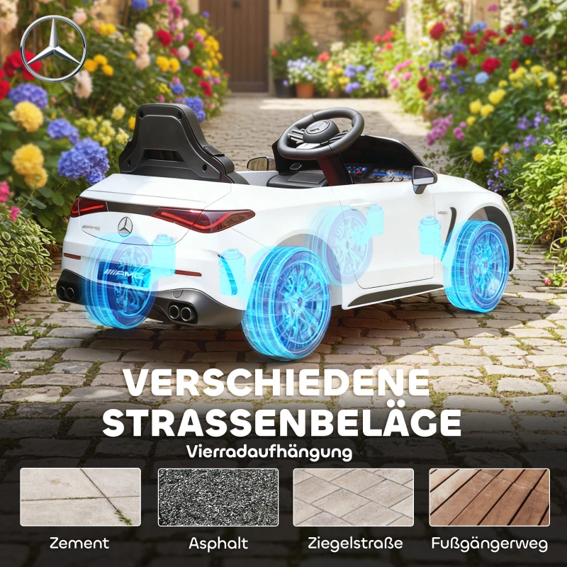 AIYAPLAY Kinder-elektroauto, Mercedes-Design, 12V Motoren, afstandsbediening, LED-lichten, muziek, voor 3-6 jaar, wit(m-8)
