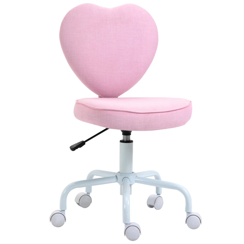 HOMCOM Scaun pentru Birou în Formă de Inimă cu 5 Roți și Înălțime Reglabilă din Material Textil Roz, 42x50x79-89cm(m-11)