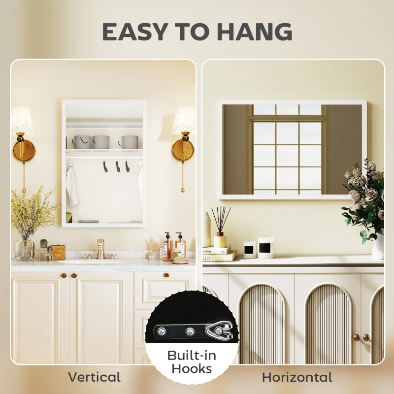 HOMCOM Wall Bathroom Mirror, 60 x 40 cm Wall-Mounted Mirror for Living Room, Bedroom, Hallway, White