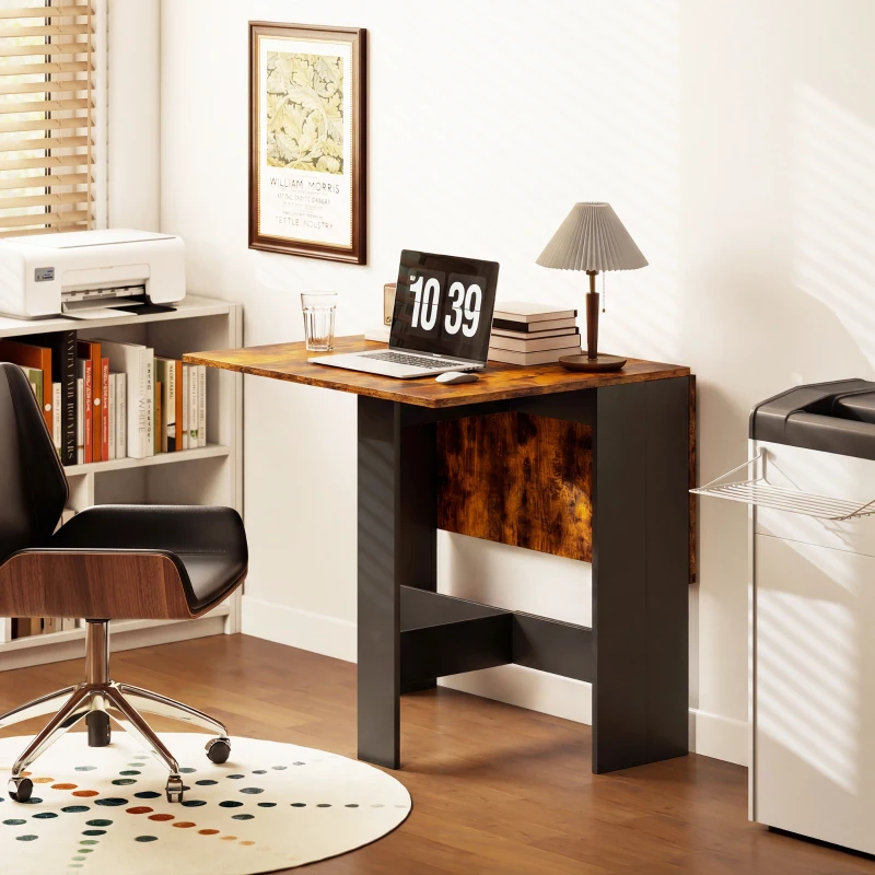 HOMCOM Folding Dining Table, Space-Saving Drop Leaf Kitchen Table for 4-6 People Rustic Brown