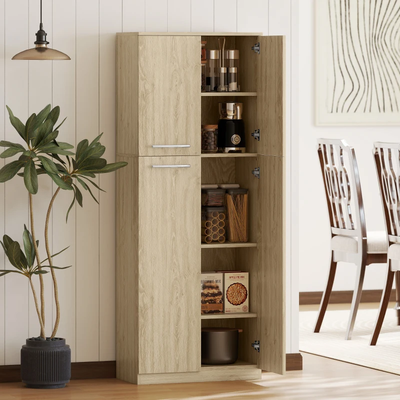 HOMCOM Mobilier de Depozitare Minimal cu 2 Dulapuri și Rafturi Reglabile, din Lemn culoare Stejar, 59x31x155 cm