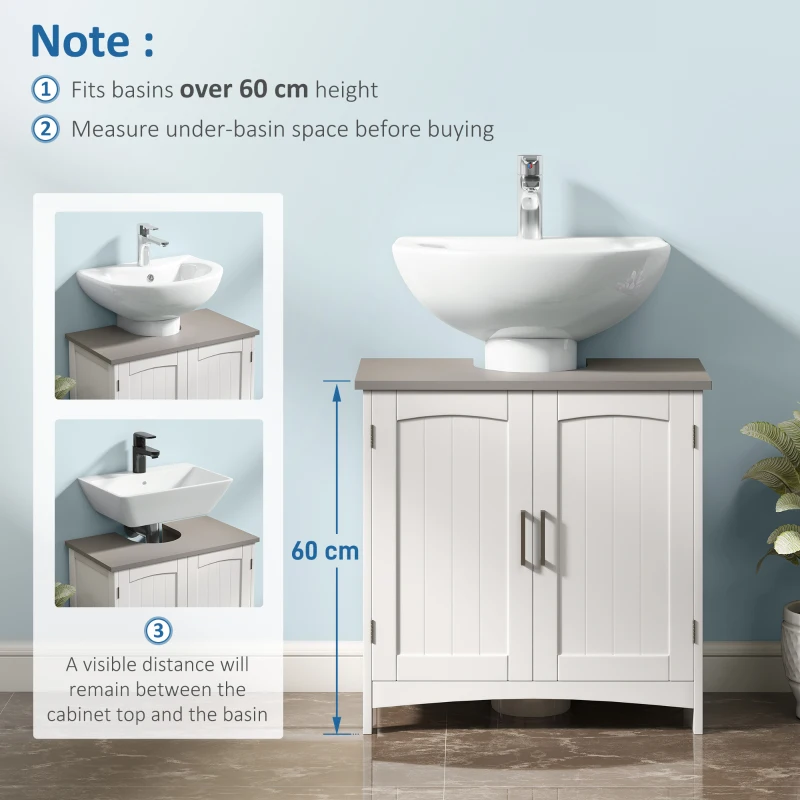 kleankin Pedestal Under Sink Cabinet with Double Doors, Modern Bathroom Vanity Unit, Storage Cupboard with Adjustable Shelves, White