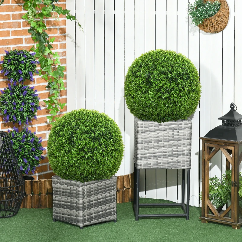 HOMCOM 2er-Set Buchsbaumkugel, Künstliche Pflanzen, Zimmerpflanze mit UV-Schutz, Deko-Pflanze, für Indoor, Outdoor, Grün(m-10)