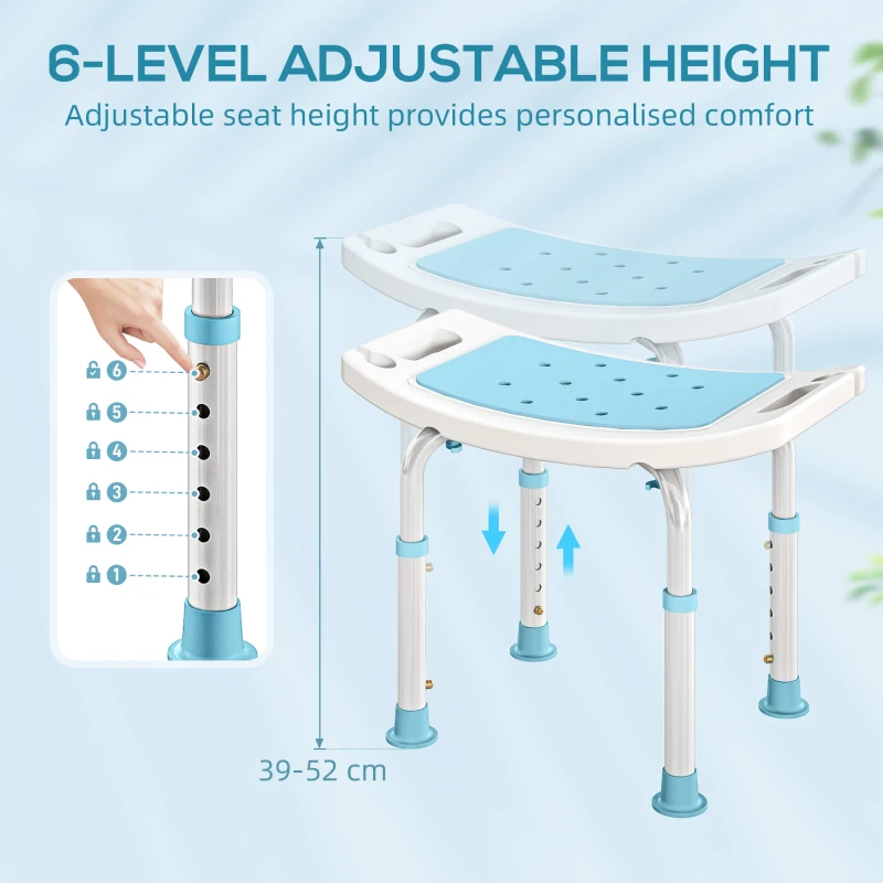 HOMCOM Shower Chair, Adjustable Height Shower Stool with Aluminium Frame and Non-Slip Feet, Bathtub Stool Seat with Padded Seat for Elderly Disabled Handicap, Turquoise
