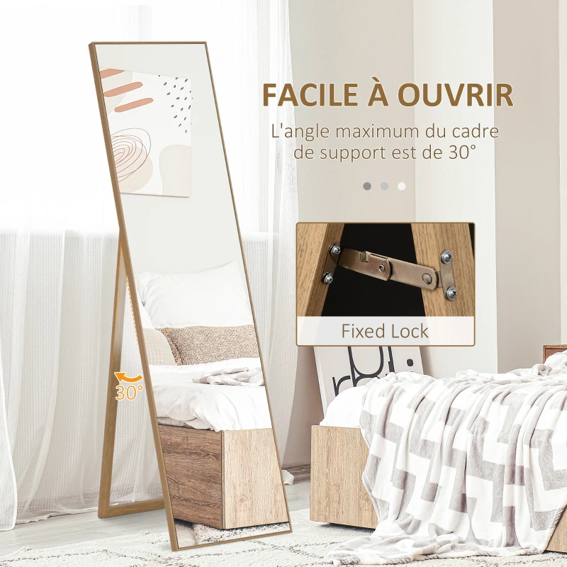 HOMCOM Miroir rectangulaire sur pied miroir de sol pour vestiaire salon salle de bain couloir 40 x 35 x 147 cm naturel