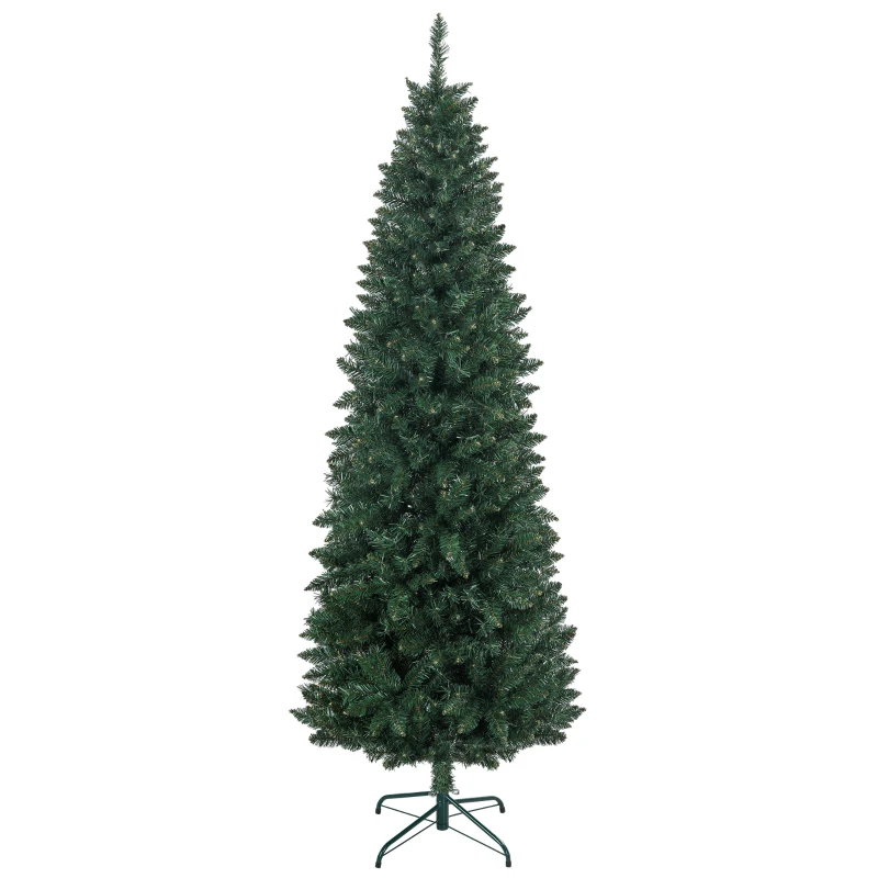 HOMCOM Sapin de Noël Artificiel 210 cm Arbre de Noël Slim avec support en acier pliable, 687 branches épines Vert