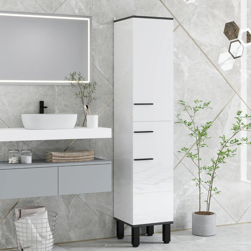 HOMCOM Armario Alto de Baño con Cajón 2 Puertas y Estantes Ajustable Mueble Auxiliar de Baño Anti-vuelco 34x32x170 cm Blanco