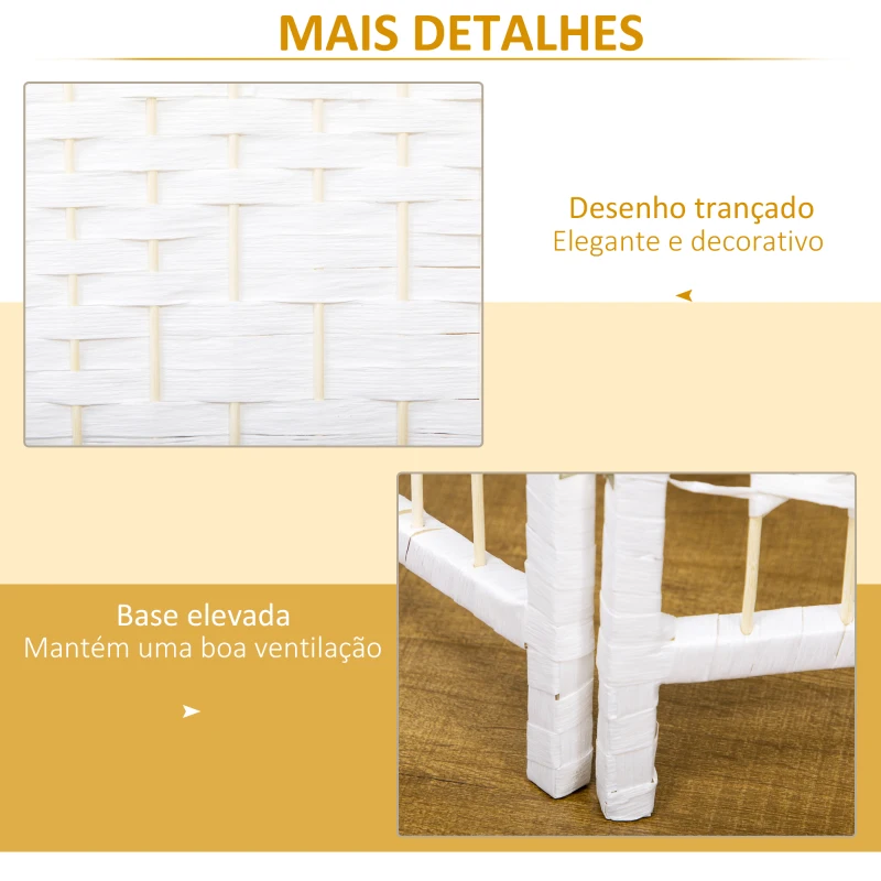 HOMCOM Biombo Separador de Ambientes de 3 Painéis 120x170 cm Divisória de Ambientes Dobrável com Corda de Papel e Estrutura de Madeira Branco