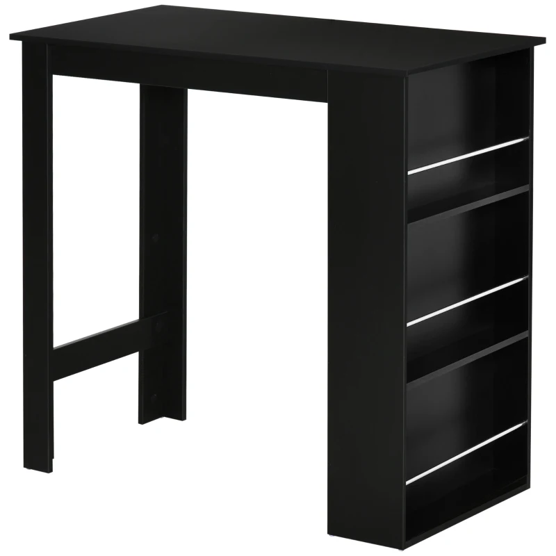HOMCOM Mesa Alta de Bar, Mesa de Cocina con 3 Estantes Laterales, Estilo Moderno, para Comedor, Salón, 112x57x106 cm, Negro