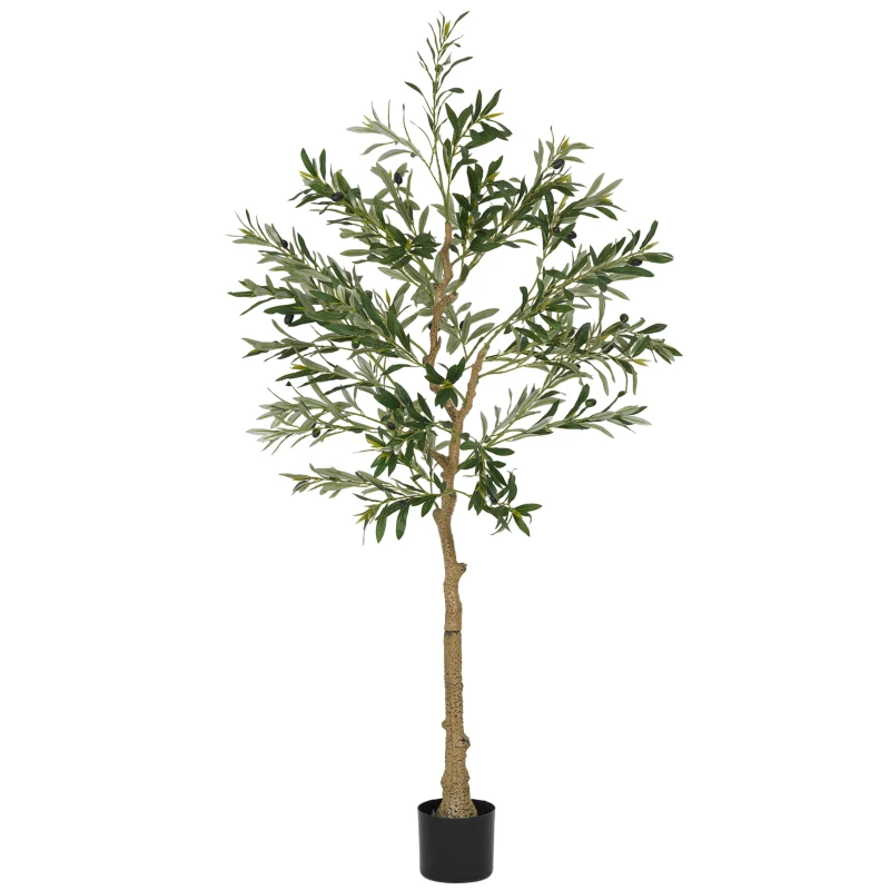 HOMCOM Plantă Artificială de Măslin Înaltă 150 cm, Arbore Fals cu 720 de Frunze și 32 de Măsline, Vas Inclus