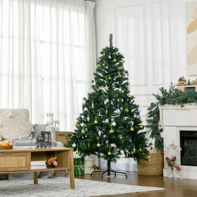 HOMCOM Árbol de Navidad Artificial Árbol de 180 cm con Luces Preinstaladas y Adornos Incluidos Ø112x180 cm Verde