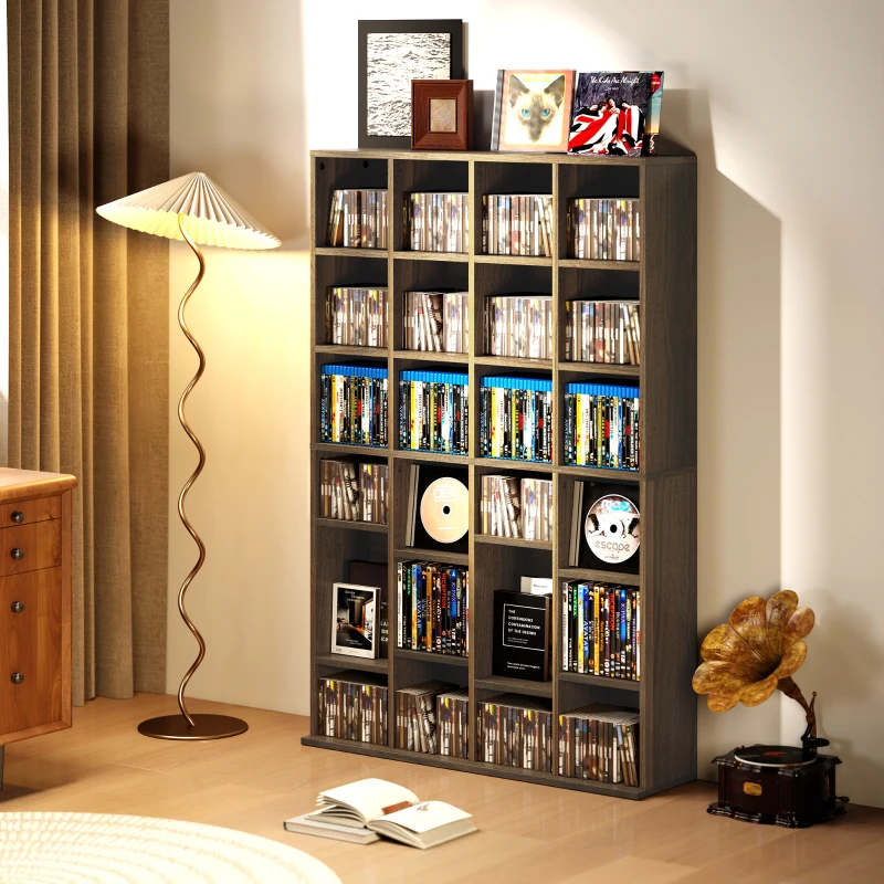 HOMCOM Meuble de rangement multimédia 456 CD/ 336 DVD - bibliothèque en bois avec étagères réglables, 89 x 130,5 cm, marron(m-9)