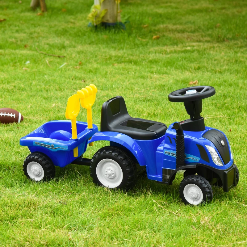 HOMCOM Rutsch-Traktor mit Anhänger, Hupe, Sandspielzeug, ab 1 Jahr, Kunststoff+Metall, blau, 91 x 29 x 44cm